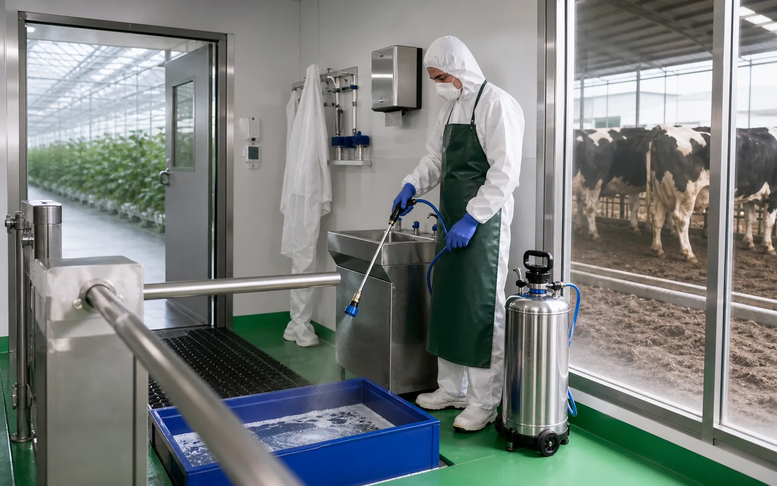 Biosecurity disinfection protocol with professional sanitation equipment